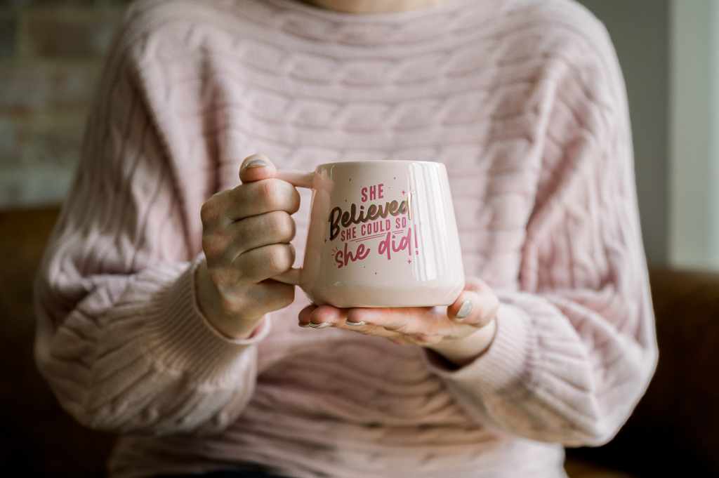 Personal Brand stock image focusing on a pink mug